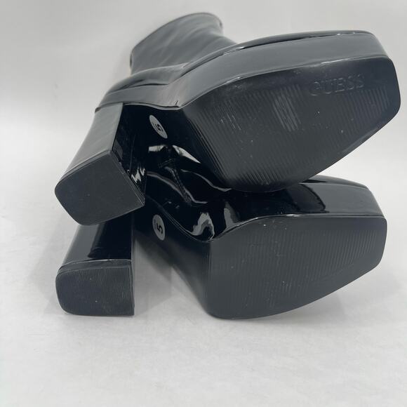 Guess Byra Boots SZ 5 Zipper Block Heel NEW Platform Booties Black Patent NWOT - Picture 8 of 16